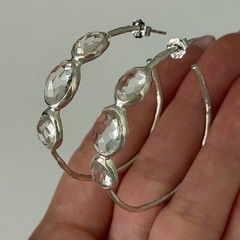 $595 Ippolita 925 Sterling Silver Clear Rock Candy Quartz 4 Stone Hoop Earrings