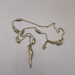 Vintage Station Necklace, Oval Silver-tone Balls Chain, Italian Horn Charm