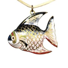 Vintage Cloisonne Fish Pendant Necklace Nautical jewelry Japanese cloisonné art