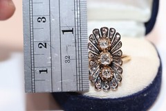 Antique Circa 1900s 18k Gold Natural Diamond Decorated Navette Ring