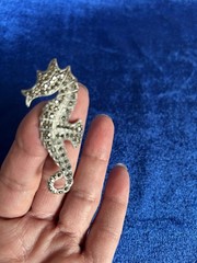 Vintage Sterling Silver Marcasite Seahorse Pendant Brooch Nice Old One