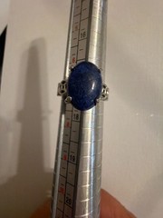Vintage Sterling Silver Lapis Lazuli Chinese Coin Motif Ring Size 7.5