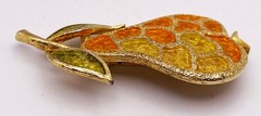 VTG Linda Gal Pear Fruit Brooch Pin Marked Orange Yellow Gold Tone 2″