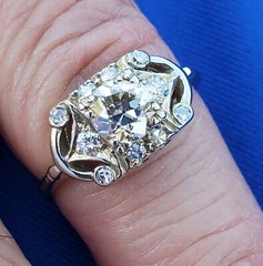 Original EARTH MINED DIAMOND Deco Engagement Ring Solid 14K WHITE GOLD SOLITAIRE