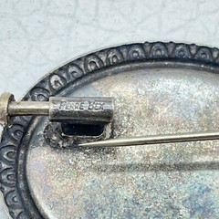 Vtg Pierre Bex Brooch Dried Flowers Oval Tarnished Scroll Detail Trombone Clasp