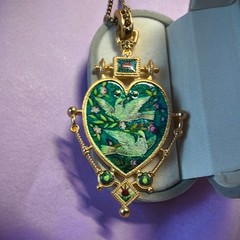 Vintage European Heart Enamel Necklace Unique Dove Inlay Retro Pendant Jewelry