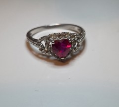 Vintage Sterling Silver Pink Topaz Halo Heart Ring 6¾