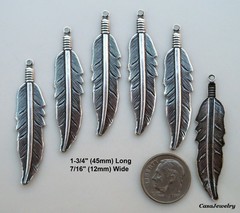 #1145 LARGE ANTIQUED STERLING S/P FEATHER DROP W/TOP HANG RING – 6 Pc Lot