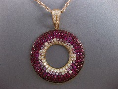 LARGE 3.51CT DIAMOND & AAA RUBY 18KT ROSE GOLD MULTI ROW CIRCLE OF LIFE PENDANT
