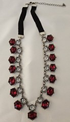 Red Ruby Rhinestone / Silver tone Necklace