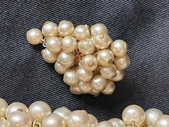 Vintage Faux Pearl Cha Cha Brooch Earring Set French Trombone Clasp Clip On READ