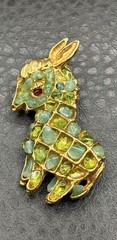 Vintage Swoboda Green Peridot Donkey Brooch Red Ruby Eyes Stone Pin