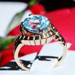 10k yellow gold ring 2.50ct blue topaz solitaire size 5.5 vintage 4.00gr N3511