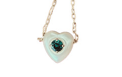 1986 Avon Necklace Loving Heart Simulated Emerald Peal Pendant orig box 13.5″