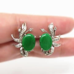 NYJEWEL White Gold Jadeite A Jade Diamond Earrings