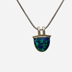 Azurite Pendant Necklace AGI Sterling Silver Chain Stone Signed SAW Vintage