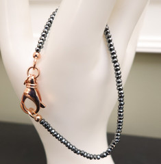 Bronzo Italia bracelet marcasite beads bronze clasp signed Milor Italy 6.75 in