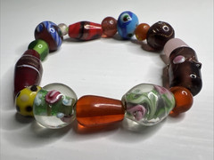 Vintage Art Glass Large Bead Stretchable Multicolored Bracelet