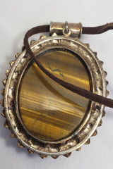 Brown Agate Stone Sliding Pendant on Leather Necklace