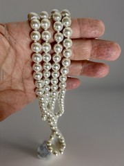 Vintage Rope Length Hand Knotted Faux Glass Pearl Necklace, 8mm Pearls, 56″