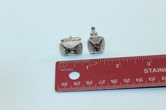 Vintage Swank Cufflinks Silver-tone Alloy With Center Smokey Grey Stone
