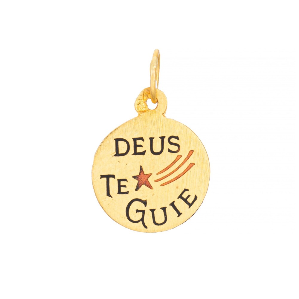 Vintage Portuguese Enamel Charm Deus te Guie 19k Yellow Gold May God Guide You