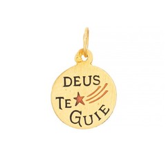 Vintage Portuguese Enamel Charm Deus te Guie 19k Yellow Gold May God Guide You