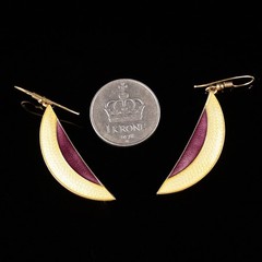 OPRO Norway Scandinavian Sterling Silver Purple Enamel Crescent Earrings 925S