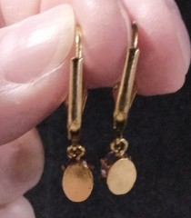 Vintage Earrings Gold-tone with Lavender Oval Stones Drop Dangle Leverback