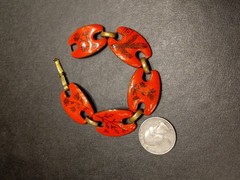 Mid Century Ku-Fu Signed Red Enamel On Copper Bracelet 7 Inches