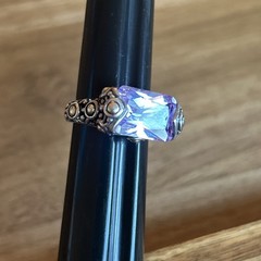 Vtg 925 Silver Ring Sz 7 Lg Lavender Cubic Zirconia Medieval Renaissance 3/4”