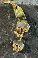 Vintage Made in Austria Green Leaf Flower Pin Rhinestones Gold Crystal Brooch 3”