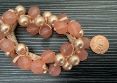 Vintage Costume Jewelry Free Size Beaded Bracelet, Pink and Gold Color