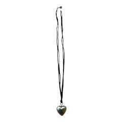 Vintage Silver Tone Heart Locket Necklace Black Leather Boho