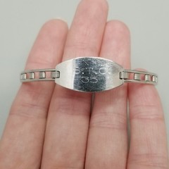 Vintage STC Monogram Expandable Silver Tone ID Bracelet Engraved Adjustable