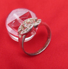 Vintage Sterling Silver Ring Cocktail Clear Faceted Crystal Size 8 Band 926c