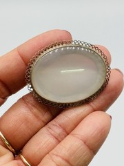 Vtg Gorgeous Antique Victorian 925 Silver Oval natural Agate Stone Pin Brooch