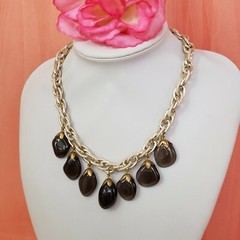 Vintage Silver Tone Smoky Quartz Charm Statement Choker Necklace Chic Collar
