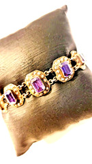 Antique amethyst and markasite bracelet ss links, byzantine design size 6 , 2.4g