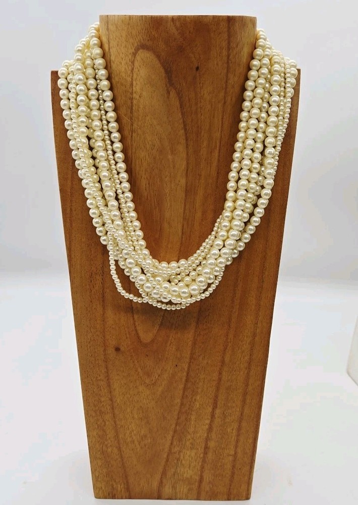 Signed Carolee Vintage Choker Necklace Multi 11 Strand Cream Faux Pearl 17 in