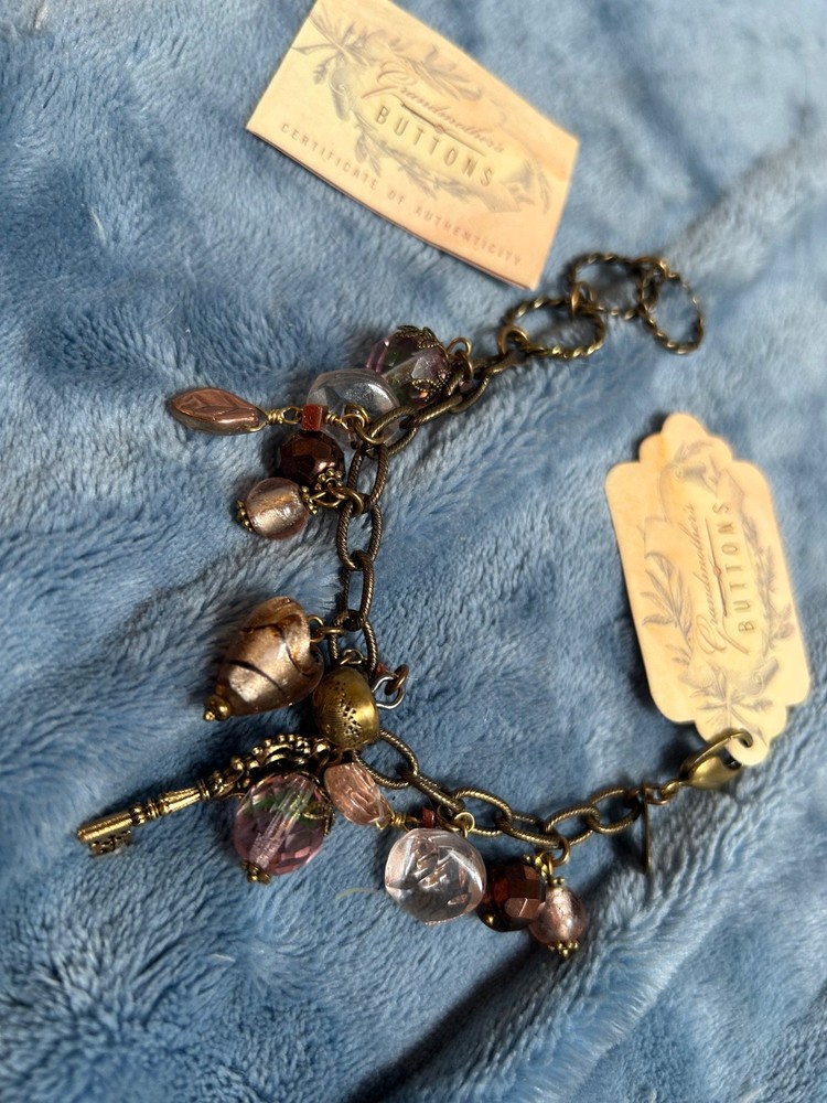 Vintage Grandmother’s Buttons glass metal multi charm bracelet new w tags
