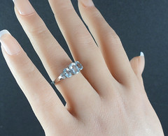 Estate 10K White Gold Blue Tuormaline Diamond Ring 3 Stone Jewelry Size 6.75