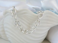 Italian Sterling Silver 925 Rolo Link Charm Chain Bracelet 7.5″