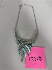 VTG Enamel Silver Tone Necklace With Crystals Adjustable Length Statement Blue