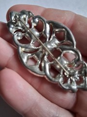 Antique glamorous silver-tone Art Deco brooch pin rhinestone accents C clasp
