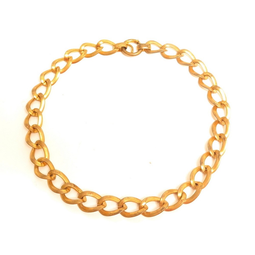 Antique Chunky Brass Chain Necklace Rare Old Art Deco Jewelry Huge Clasp A836a