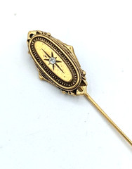Vintage Stick Pin Victorian Revival Gold Tone Oval Starburst Clear Glass Stone