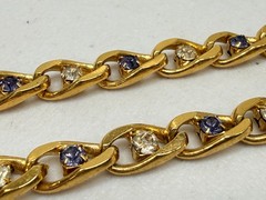Vintage Rhinestone Necklace Gold Tone Curb Link Chain 22 in Purple, Clear Gems