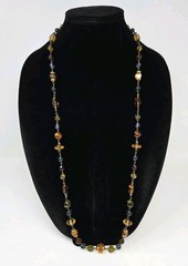 Liz Claiborne Multicolor Glass Lucite Beaded Necklace Autumn Colors 40 Inch VTG