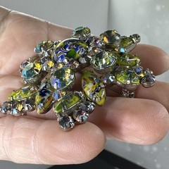 Juliana D&E Millefiori Harlequin AB Rhinestone Earring Set 2689 Brooch 3148 RARE